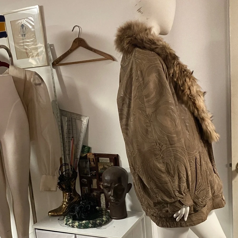 J Percy for Marvin Richards  Brown Fur-Trimmed  Coat